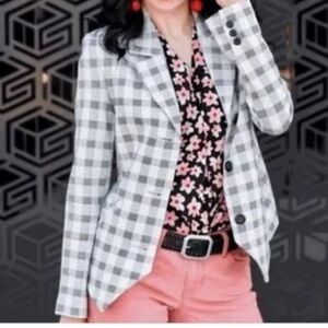 CABI Valentina Black white plaid button blazer jacket women size 6